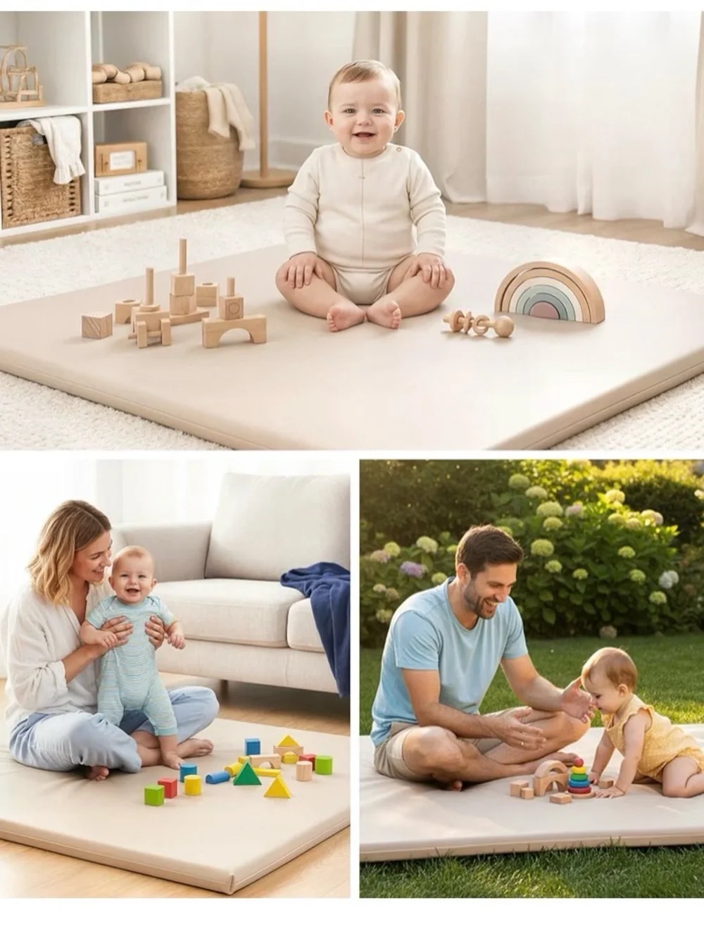 Cream Play Mat - Soft Foam Floor Mat for Kids